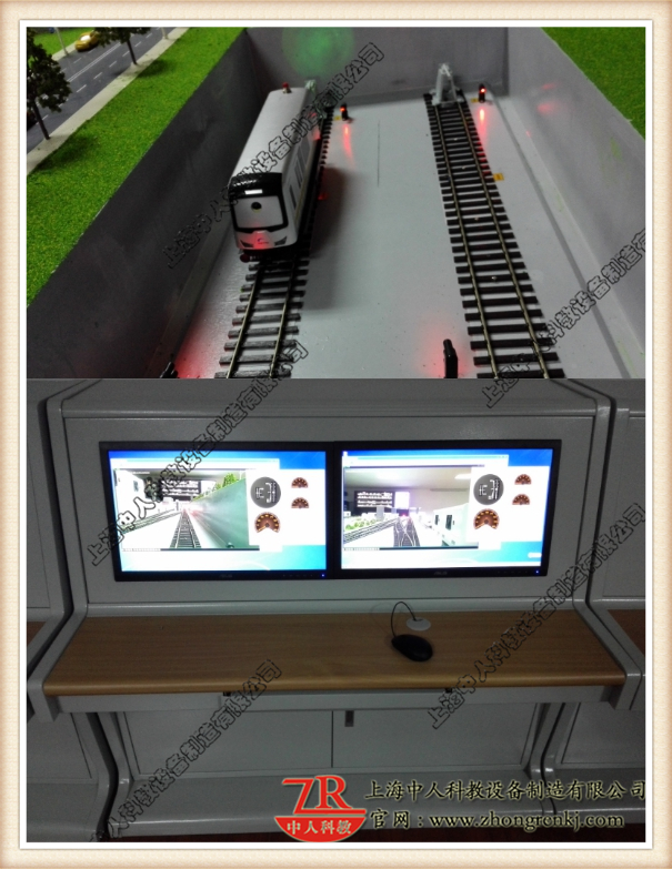 裝有攝像頭的列車，控制臺實時采集沙盤列車司機視角的畫面